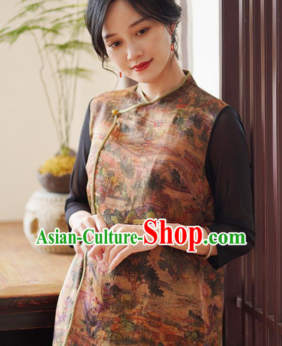 China Tang Suit Coat National Women Clothing Classical Brown Silk Long Gown China Tang Suit Coat National Women Clothing Classical Brown Silk Long Gown