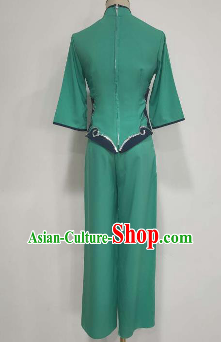 China Folk Dance Costume Fan Dance Green Outfits Yangko Dance Clothing China Folk Dance Costume Fan Dance Green Outfits Yangko Dance Clothing