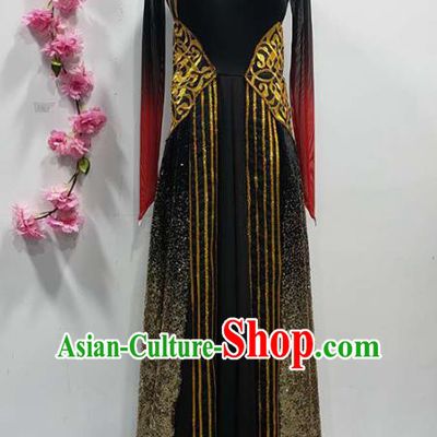Chinese Traditional Mongolian Nationality Performance Black Dress Mongol Ethnic Folk Dance Clothing