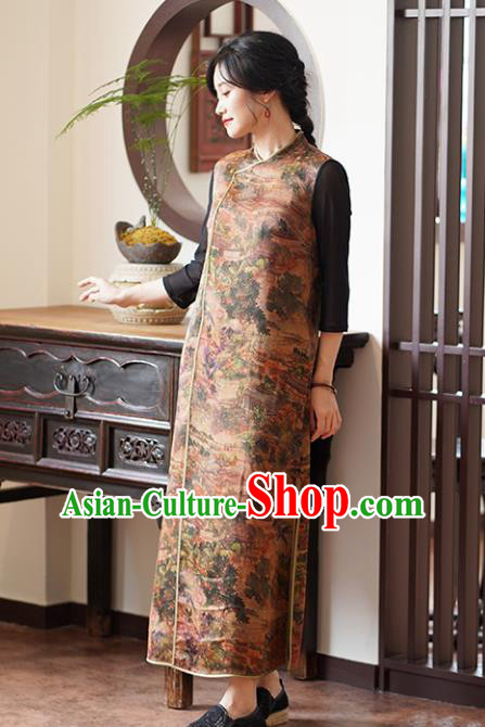 China Tang Suit Coat National Women Clothing Classical Brown Silk Long Gown China Tang Suit Coat National Women Clothing Classical Brown Silk Long Gown