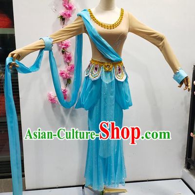 China Flying Apsaras Stage Performance Blue Outfits Classical Dance Clothing Goddess Dance Costume