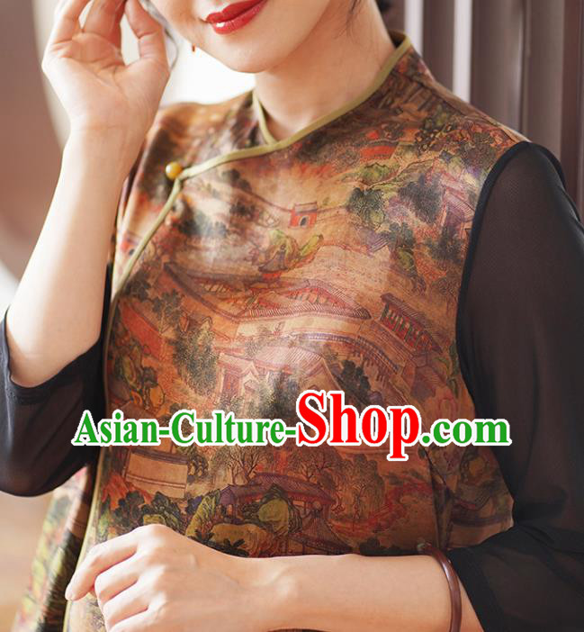 China Tang Suit Coat National Women Clothing Classical Brown Silk Long Gown China Tang Suit Coat National Women Clothing Classical Brown Silk Long Gown