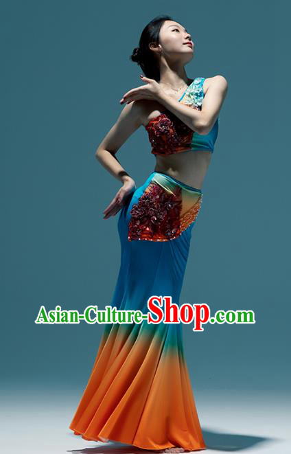 Chinese Traditional Dai Nationality Peacock Dance Dress Yunnan Ethnic Performance Clothing Chinese Traditional Dai Nationality Peacock Dance Dress Yunnan Ethnic Performance Clothing