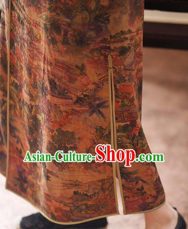 China Tang Suit Coat National Women Clothing Classical Brown Silk Long Gown China Tang Suit Coat National Women Clothing Classical Brown Silk Long Gown