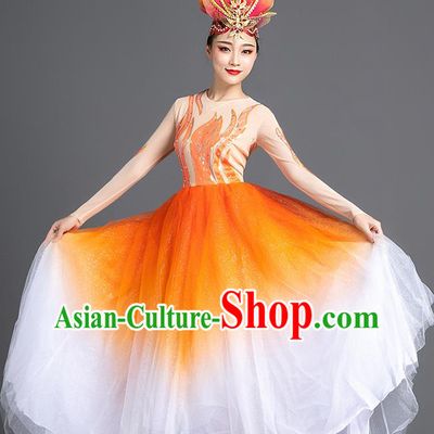 China Opening Dance Orange Dress Modern Dance Clothing Spring Festival Gala Stage Performance Costume