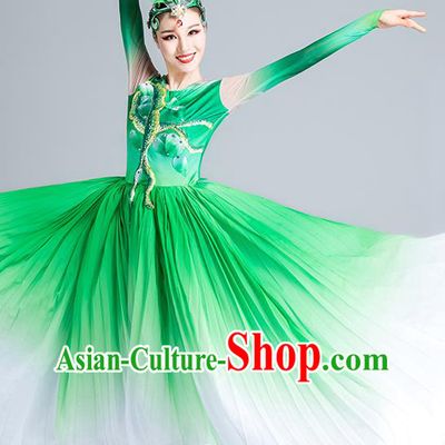 China Modern Dance Clothing Opening Dance Green Dress Flowers Dance Stage Performance Costume