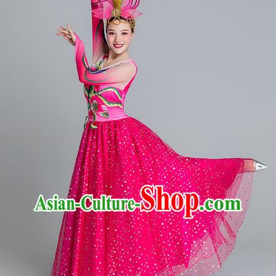 China Classical Dance Clothing Lotus Dance Rosy Dress Group Dance Stage Performance Costume
