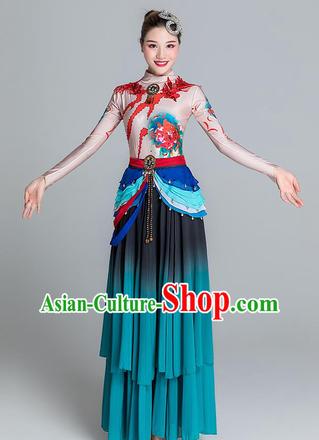 China Female Group Dance Stage Performance Costume Classical Dance Clothing Flying Dance Green Dress China Female Group Dance Stage Performance Costume Classical Dance Clothing Flying Dance Green Dress