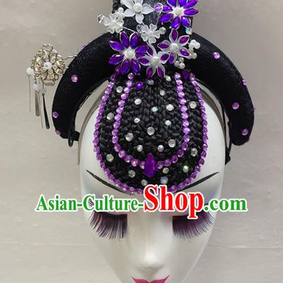 China Classical Dance Hair Accessories Traditional Stage Performance Wigs Headwear