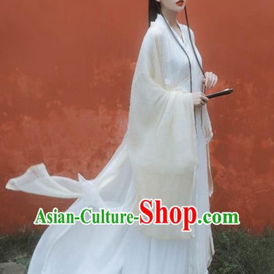 China Ancient Fairy Princess Beige Hanfu Dress Traditional Jin Dynasty Court Lady Historical Costumes Full Set