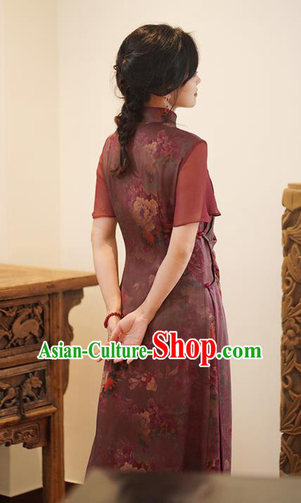 China National Costume Cheongsam Classical Peony Pattern Purple Silk Qipao Dress China National Costume Cheongsam Classical Peony Pattern Purple Silk Qipao Dress