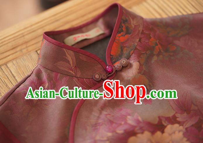 China National Costume Cheongsam Classical Peony Pattern Purple Silk Qipao Dress China National Costume Cheongsam Classical Peony Pattern Purple Silk Qipao Dress