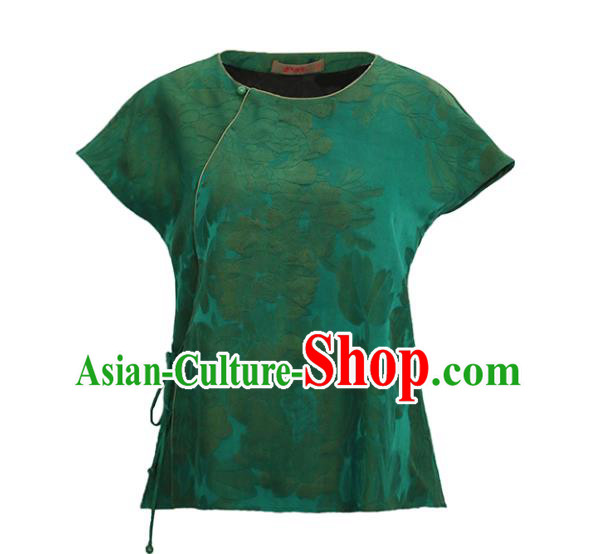 China Tang Suit Shirt National Women Clothing Classical Jacquard Green Silk Blouse China Tang Suit Shirt National Women Clothing Classical Jacquard Green Silk Blouse