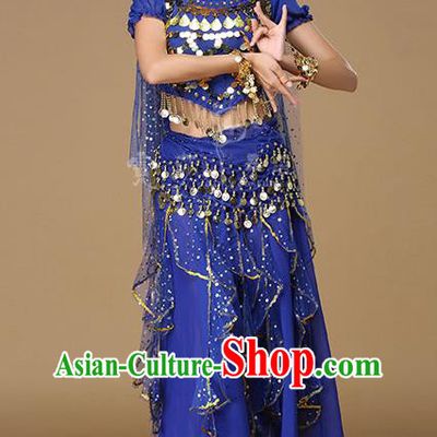 Indian Traditional Belly Dance Uniforms Asian India Dance Performance Royalblue Blouse and Skirt Clothing