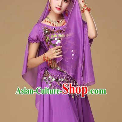 Asian India Dance Performance Purple Blouse and Skirt Clothing Indian Traditional Belly Dance Uniforms