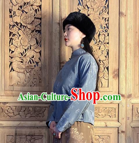 China National Women Clothing Tang Suit Grey Silk Shirt Classical Slant Opening Blouse China National Women Clothing Tang Suit Grey Silk Shirt Classical Slant Opening Blouse