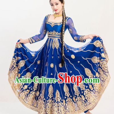 Indian Bollywood Dance Anarkali Royalblue Dress Asian India Stage Performance Costumes