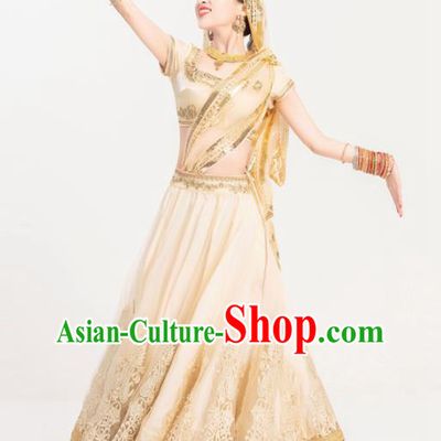 Indian Bollywood Dance Golden Dress Asian India Stage Performance Lehenga Costumes