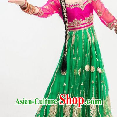 Indian Bollywood Dance Green Anarkali Dress Asian India Stage Performance Embroidered Costumes