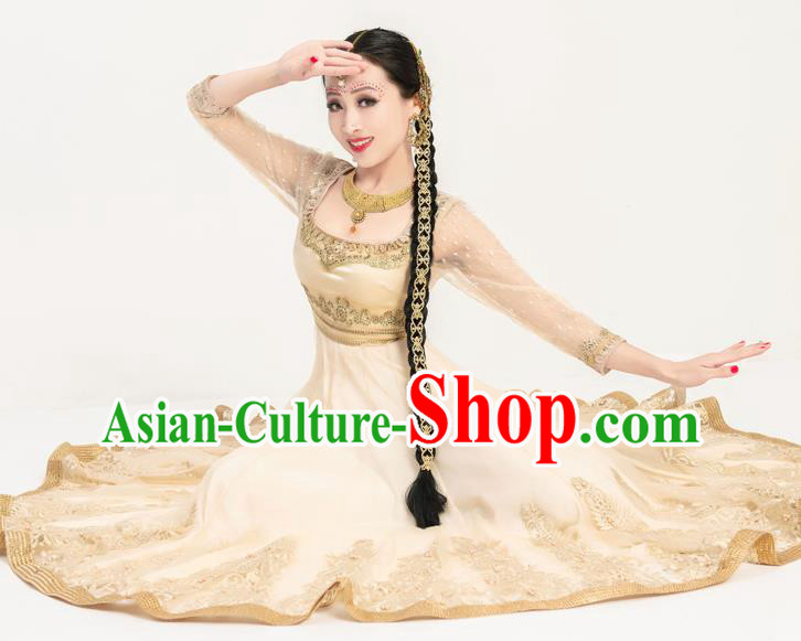 Indian Bollywood Performance Golden Anarkali Dress Asian India Court Princess Embroidered Costumes Indian Bollywood Performance Golden Anarkali Dress Asian India Court Princess Embroidered Costumes