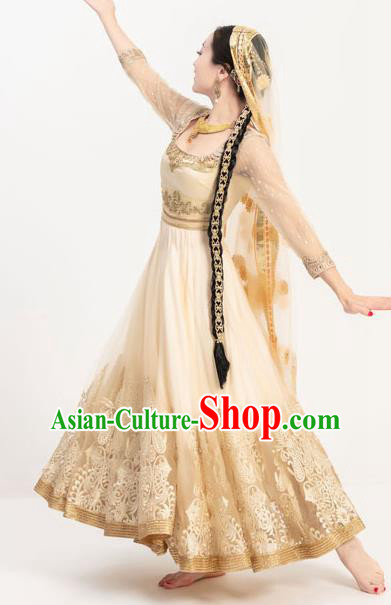 Indian Bollywood Performance Golden Anarkali Dress Asian India Court Princess Embroidered Costumes Indian Bollywood Performance Golden Anarkali Dress Asian India Court Princess Embroidered Costumes