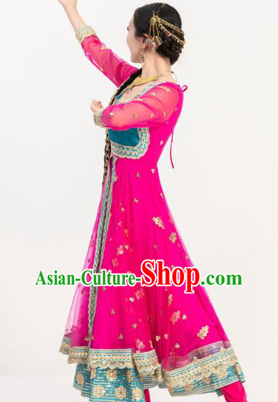 Asian India Folk Dance Embroidered Costumes Indian Bollywood Performance Anarkali Rosy Drese Asian India Folk Dance Embroidered Costumes Indian Bollywood Performance Anarkali Rosy Drese