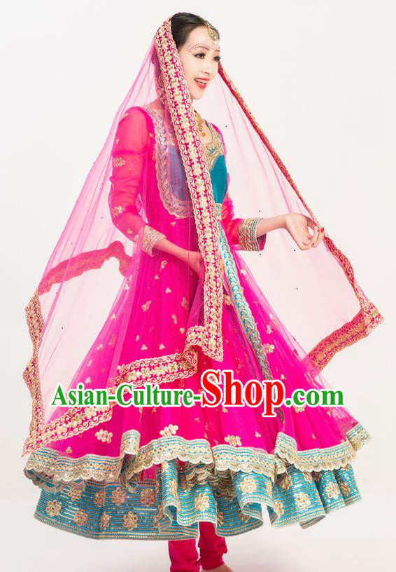 Asian India Folk Dance Embroidered Costumes Indian Bollywood Performance Anarkali Rosy Drese Asian India Folk Dance Embroidered Costumes Indian Bollywood Performance Anarkali Rosy Drese
