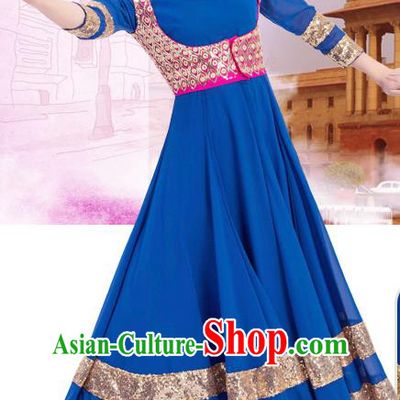 Asian India Folk Dance Training Costumes Indian Bollywood Performance Royalblue Anarkali Dress and Vest