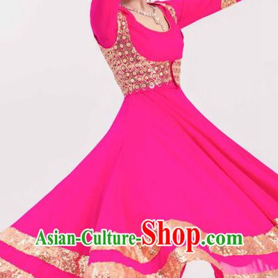 Indian Bollywood Performance Rosy Anarkali Dress and Vest Asian India Folk Dance Training Costumes