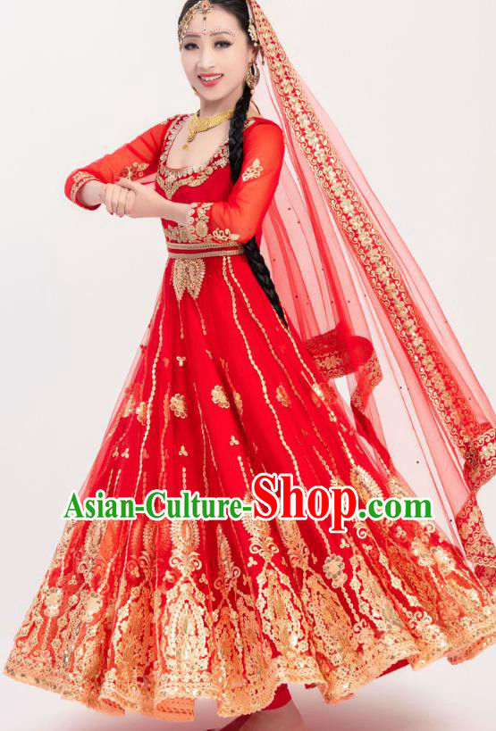 Asian India Court Wedding Embroidered Costumes Indian Bollywood Performance Red Anarkali Dress Asian India Court Wedding Embroidered Costumes Indian Bollywood Performance Red Anarkali Dress