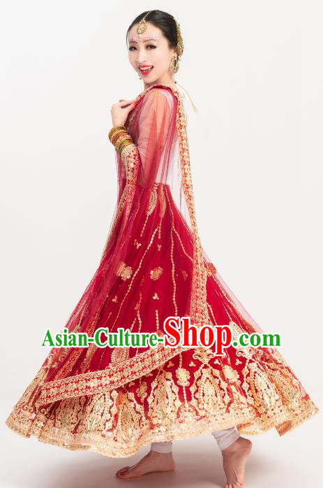 Indian Bollywood Performance Wine Red Anarkali Dress Asian India Folk Dance Embroidered Costumes Indian Bollywood Performance Wine Red Anarkali Dress Asian India Folk Dance Embroidered Costumes