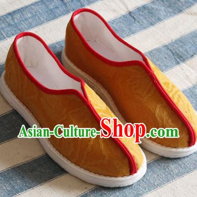 China National Folk Dance Shoes Handmade Jacquard Yellow Cloth Shoes