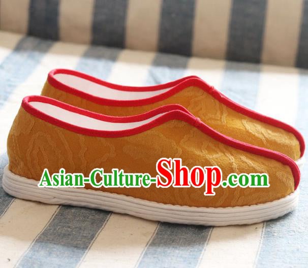 China National Folk Dance Shoes Handmade Jacquard Yellow Cloth Shoes