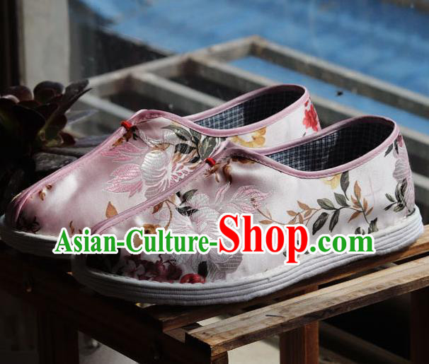 China National Woman Cloth Shoes Handmade Multi Layered Pink Brocade Shoes China National Woman Cloth Shoes Handmade Multi Layered Pink Brocade Shoes