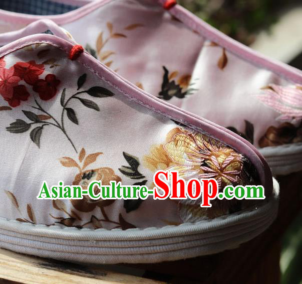 China National Woman Cloth Shoes Handmade Multi Layered Pink Brocade Shoes China National Woman Cloth Shoes Handmade Multi Layered Pink Brocade Shoes
