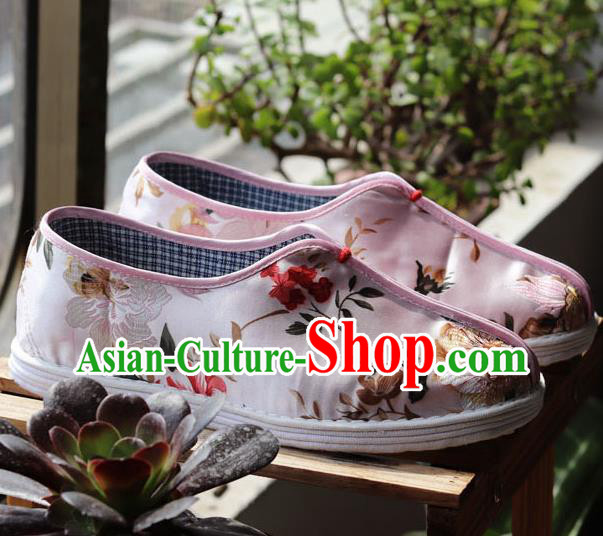 China National Woman Cloth Shoes Handmade Multi Layered Pink Brocade Shoes China National Woman Cloth Shoes Handmade Multi Layered Pink Brocade Shoes