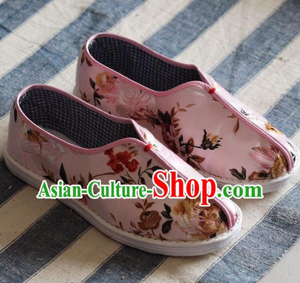 China National Woman Cloth Shoes Handmade Multi Layered Pink Brocade Shoes China National Woman Cloth Shoes Handmade Multi Layered Pink Brocade Shoes