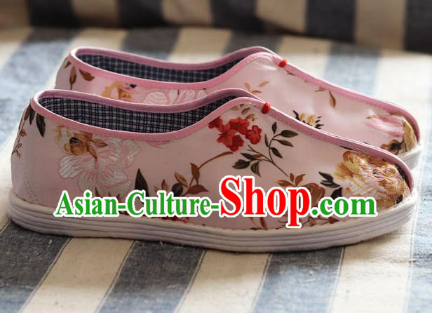 China National Woman Cloth Shoes Handmade Multi Layered Pink Brocade Shoes China National Woman Cloth Shoes Handmade Multi Layered Pink Brocade Shoes