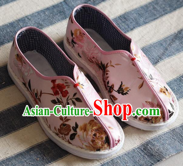 China National Woman Cloth Shoes Handmade Multi Layered Pink Brocade Shoes China National Woman Cloth Shoes Handmade Multi Layered Pink Brocade Shoes