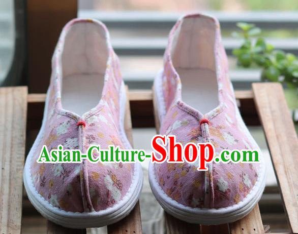 China National Woman Printing Pink Flax Shoes Handmade Multi Layered Cloth Shoes China National Woman Printing Pink Flax Shoes Handmade Multi Layered Cloth Shoes