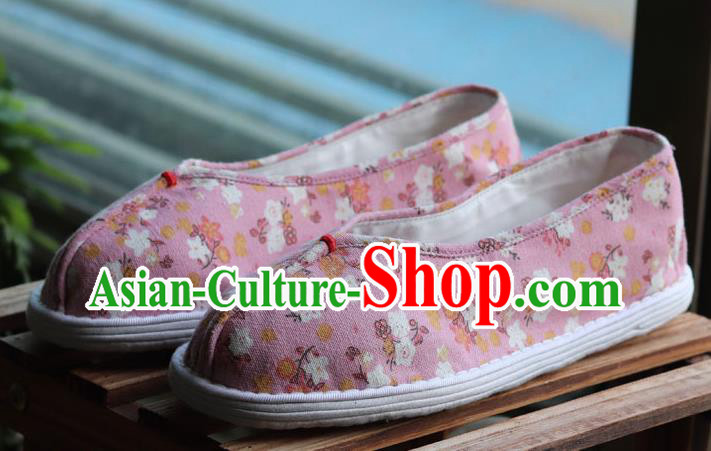 China National Woman Printing Pink Flax Shoes Handmade Multi Layered Cloth Shoes China National Woman Printing Pink Flax Shoes Handmade Multi Layered Cloth Shoes