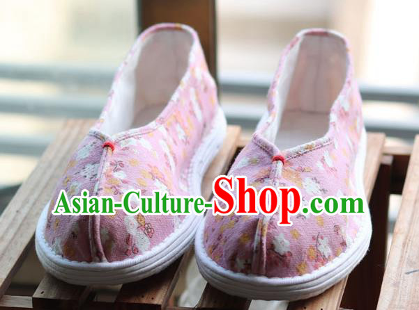 China National Woman Printing Pink Flax Shoes Handmade Multi Layered Cloth Shoes China National Woman Printing Pink Flax Shoes Handmade Multi Layered Cloth Shoes