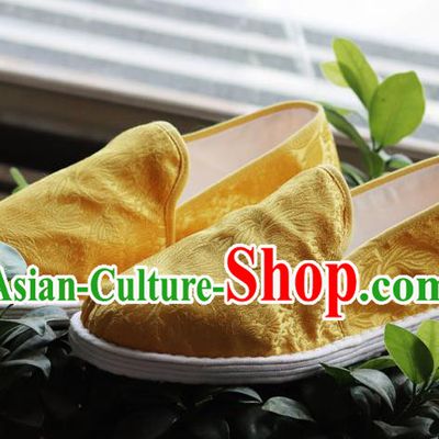 Chinese Handmade Satin Shoes Traditional Martial Arts Shoes Golden Brocade Shoes