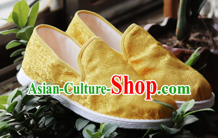 Chinese Handmade Satin Shoes Traditional Martial Arts Shoes Golden Brocade Shoes Chinese Handmade Satin Shoes Traditional Martial Arts Shoes Golden Brocade Shoes