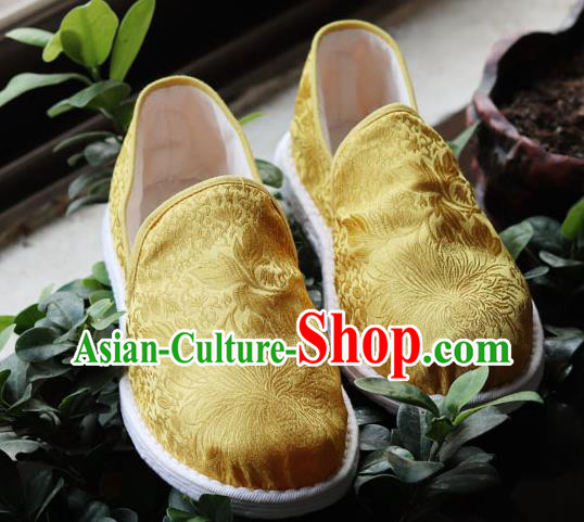 Chinese Handmade Satin Shoes Traditional Martial Arts Shoes Golden Brocade Shoes Chinese Handmade Satin Shoes Traditional Martial Arts Shoes Golden Brocade Shoes