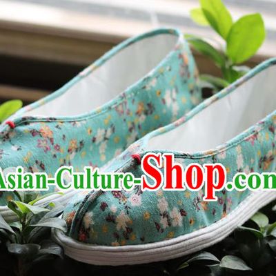 China Handmade Multi Layered Cloth Shoes National Woman Printing Green Flax Shoes