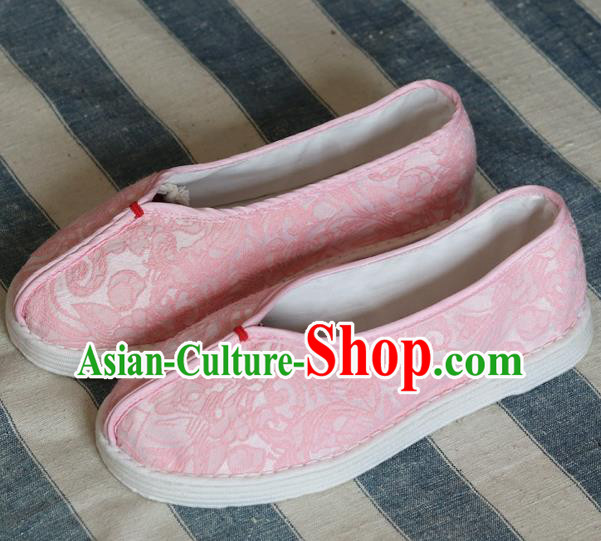China Handmade Jacquard Pink Cloth Shoes National Woman Folk Dance Shoes China Handmade Jacquard Pink Cloth Shoes National Woman Folk Dance Shoes