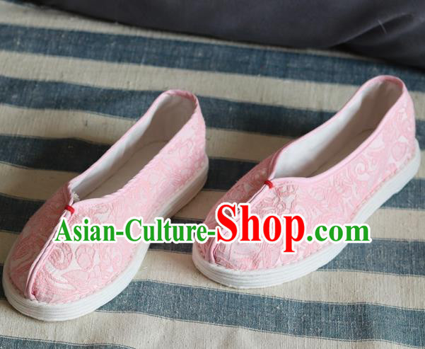 China Handmade Jacquard Pink Cloth Shoes National Woman Folk Dance Shoes China Handmade Jacquard Pink Cloth Shoes National Woman Folk Dance Shoes