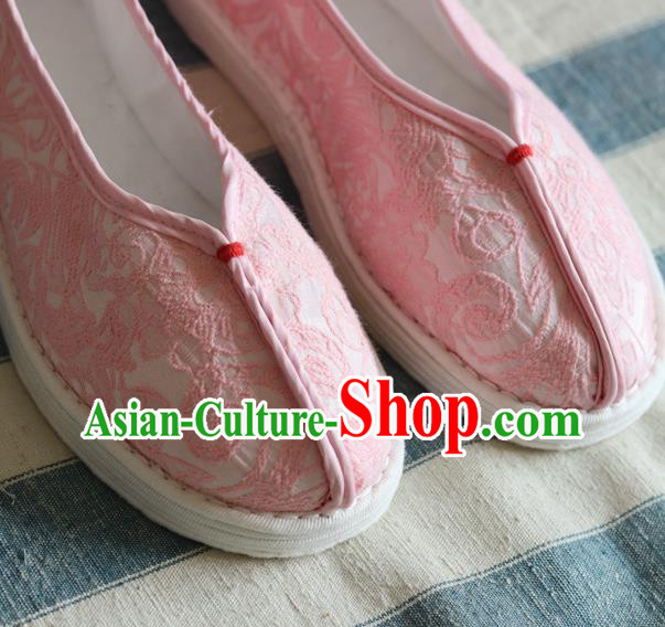 China Handmade Jacquard Pink Cloth Shoes National Woman Folk Dance Shoes China Handmade Jacquard Pink Cloth Shoes National Woman Folk Dance Shoes