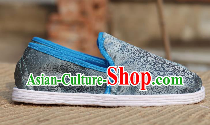 Chinese Traditional Martial Arts Shoes Classical Cloud Pattern Grey Brocade Shoes Handmade Shoes Chinese Traditional Martial Arts Shoes Classical Cloud Pattern Grey Brocade Shoes Handmade Shoes